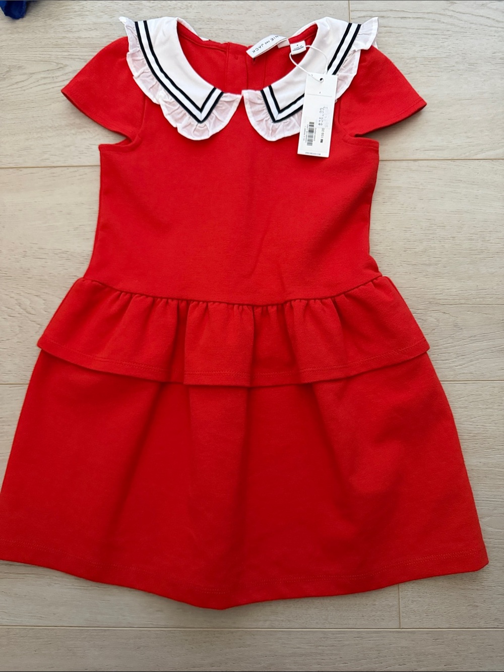 Janie and Jack Red Girls' Peplum Dress with White Ruffle Collar